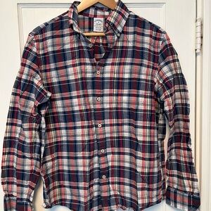 Brooks Brothers Navy and Red Plaid Indian Madras Cotton Shirt